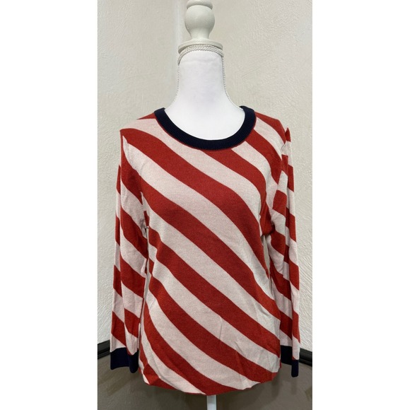 Maeve Tops - Maeve Anthropologie Women's Red Cream Diagonal Stripe Sweater M Viscose Acrylic